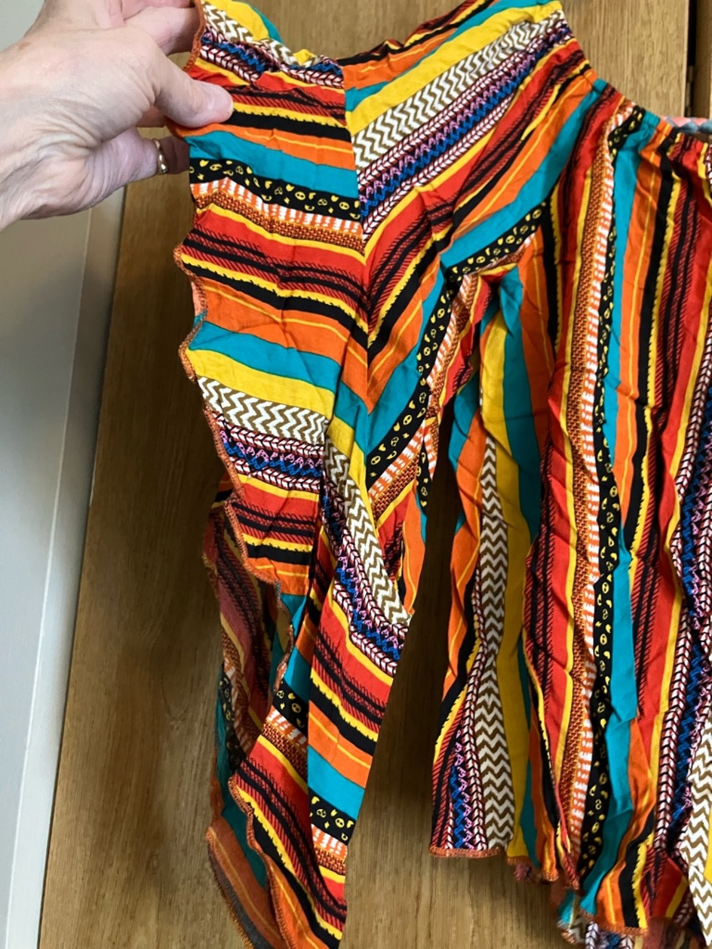 SHEIN Multicolor Striped Ruffle Sleeve Blouse - Orange, Teal, Yellow, Black